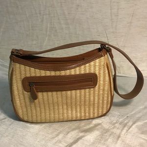 Vintage Liz Claiborne woven, straw pattern saddle bag.